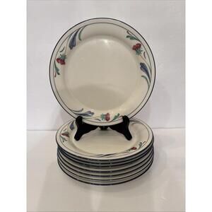 8 LENOX Chinastone Ppoppies On Blue Salad Plates 8.25” Freezer To Oven To Table